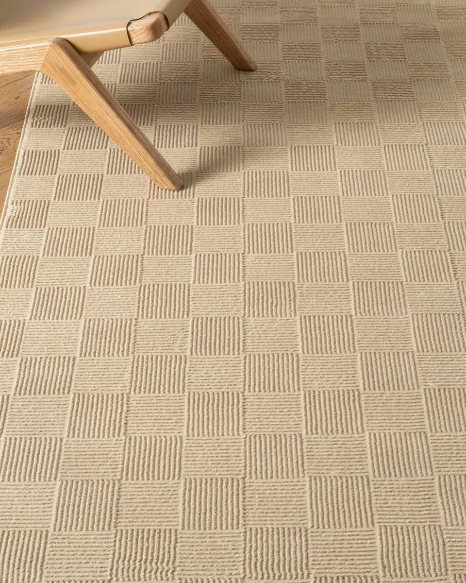 Washable Sage Green Geometric Rug, Recycled Polyester Medium-Pile Basketweave Design in Multiple Sizes