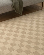 Washable Sage Green Geometric Rug, Recycled Polyester Medium-Pile Basketweave Design in Multiple Sizes