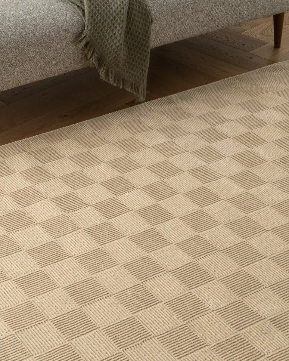 Washable Sage Green Geometric Rug, Recycled Polyester Medium-Pile Basketweave Design in Multiple Sizes