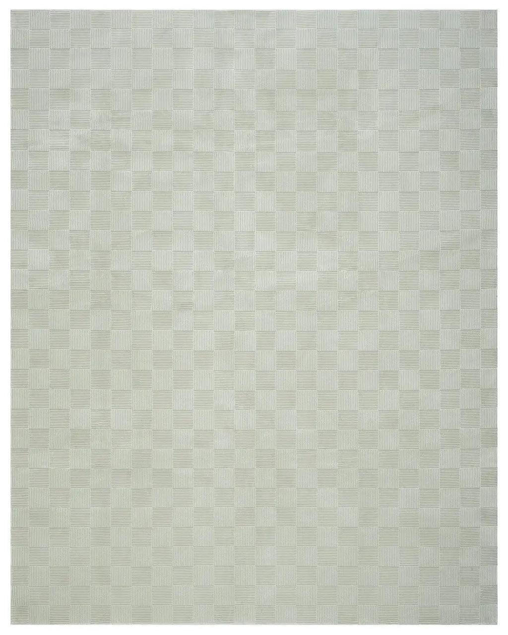 Washable Sage Green Geometric Rug, Recycled Polyester Medium-Pile Basketweave Design in Multiple Sizes