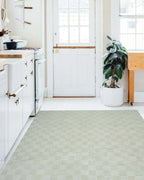 Washable Sage Green Geometric Rug, Recycled Polyester Medium-Pile Basketweave Design in Multiple Sizes