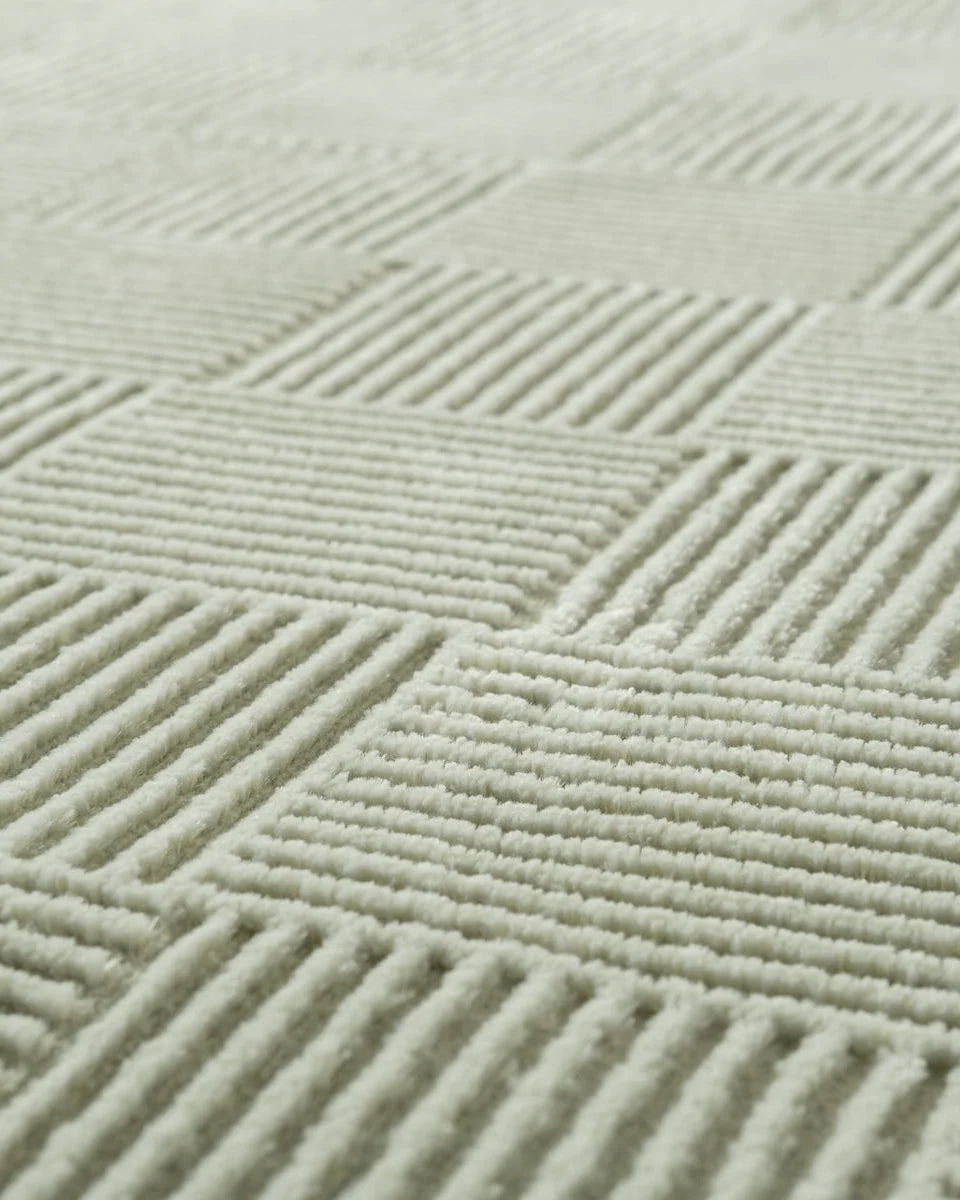 Washable Sage Green Geometric Rug, Recycled Polyester Medium-Pile Basketweave Design in Multiple Sizes
