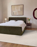 Washable Sage Green Geometric Rug, Recycled Polyester Medium-Pile Basketweave Design in Multiple Sizes