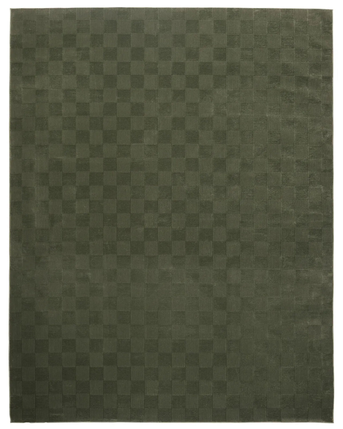 Washable Sage Green Geometric Rug, Recycled Polyester Medium-Pile Basketweave Design in Multiple Sizes