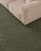 Washable Sage Green Geometric Rug, Recycled Polyester Medium-Pile Basketweave Design in Multiple Sizes