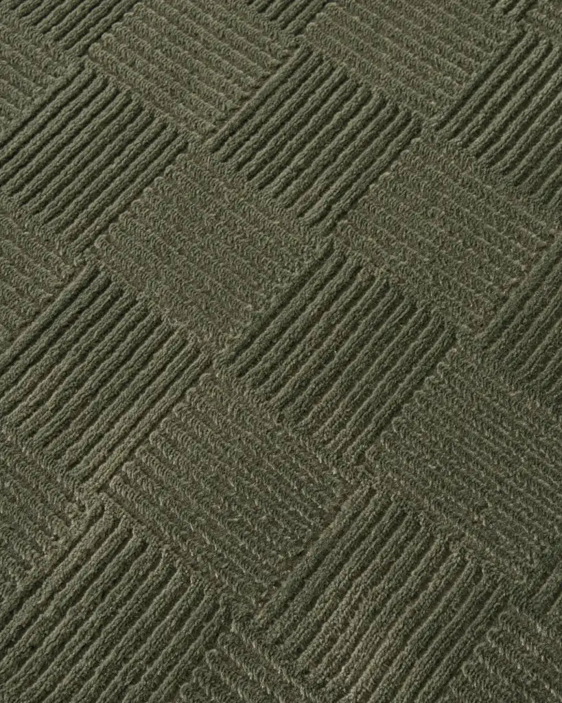 Washable Sage Green Geometric Rug, Recycled Polyester Medium-Pile Basketweave Design in Multiple Sizes