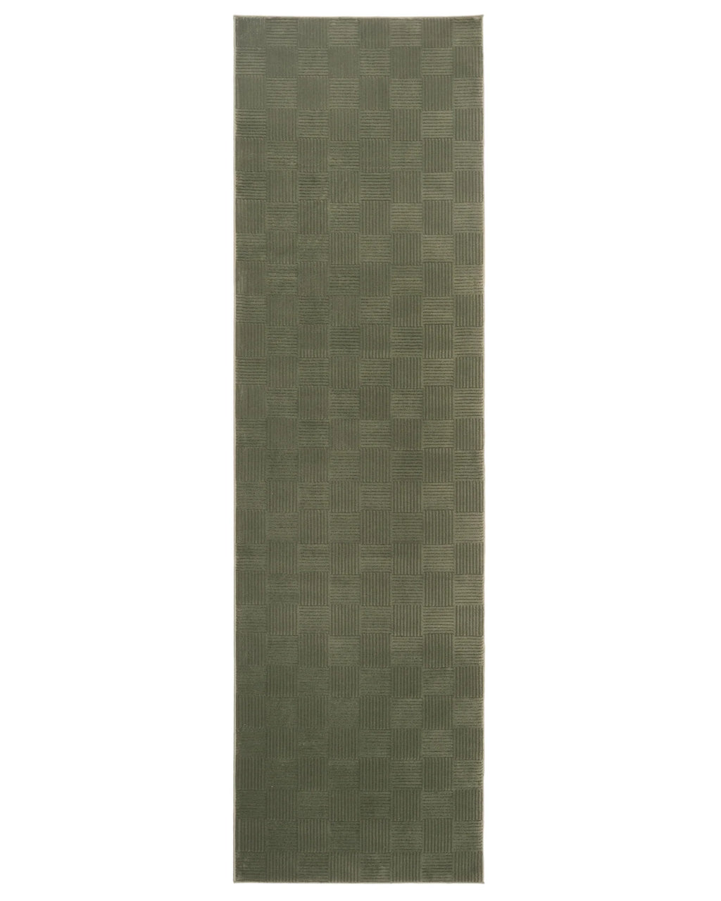 Washable Sage Green Geometric Rug, Recycled Polyester Medium-Pile Basketweave Design in Multiple Sizes