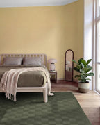 Washable Sage Green Geometric Rug, Recycled Polyester Medium-Pile Basketweave Design in Multiple Sizes