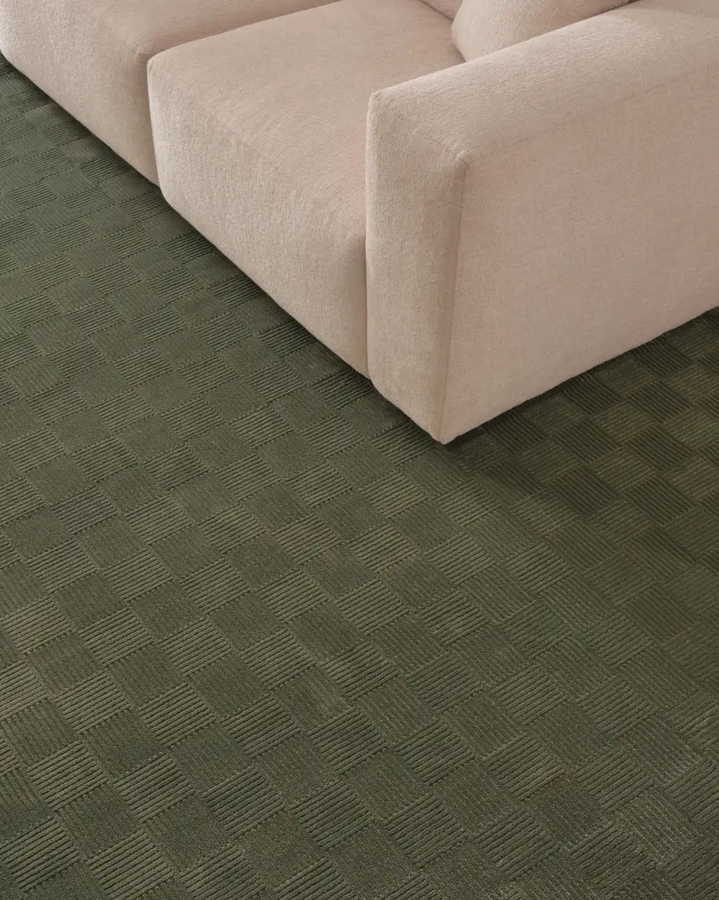 Washable Sage Green Geometric Rug, Recycled Polyester Medium-Pile Basketweave Design in Multiple Sizes