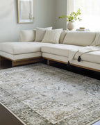 Washable Sage Medallion Area Rug, Low-Pile Machine-Woven Polyester for Traditional Rooms and Hallways