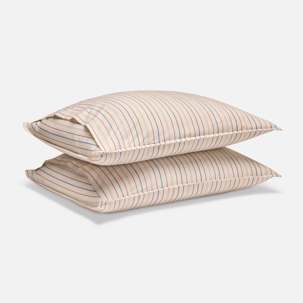 Washed Classic Percale Pillowcase Set in Cotton with Envelope Closures, Standard or King Sizes and Relaxed Stripe