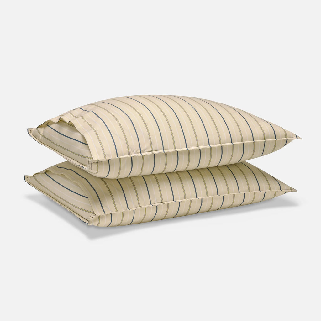 Washed Classic Percale Pillowcase Set in Cotton with Envelope Closures, Standard or King Sizes and Relaxed Stripe