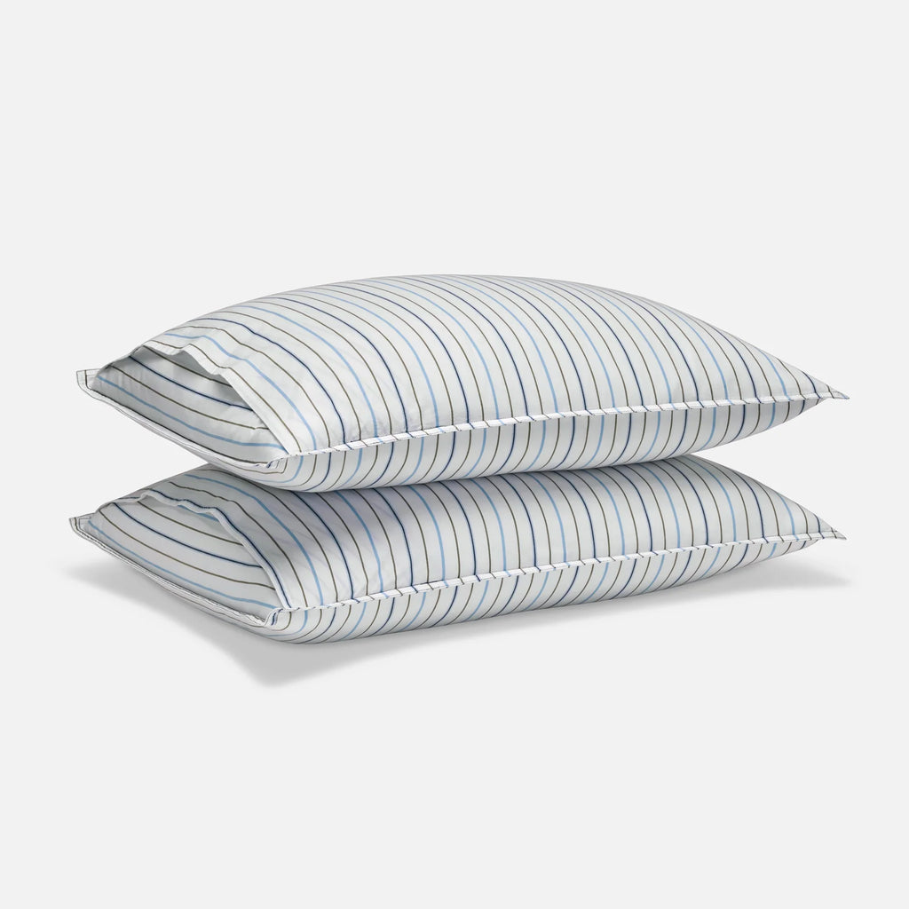 Washed Classic Percale Pillowcase Set in Cotton with Envelope Closures, Standard or King Sizes and Relaxed Stripe