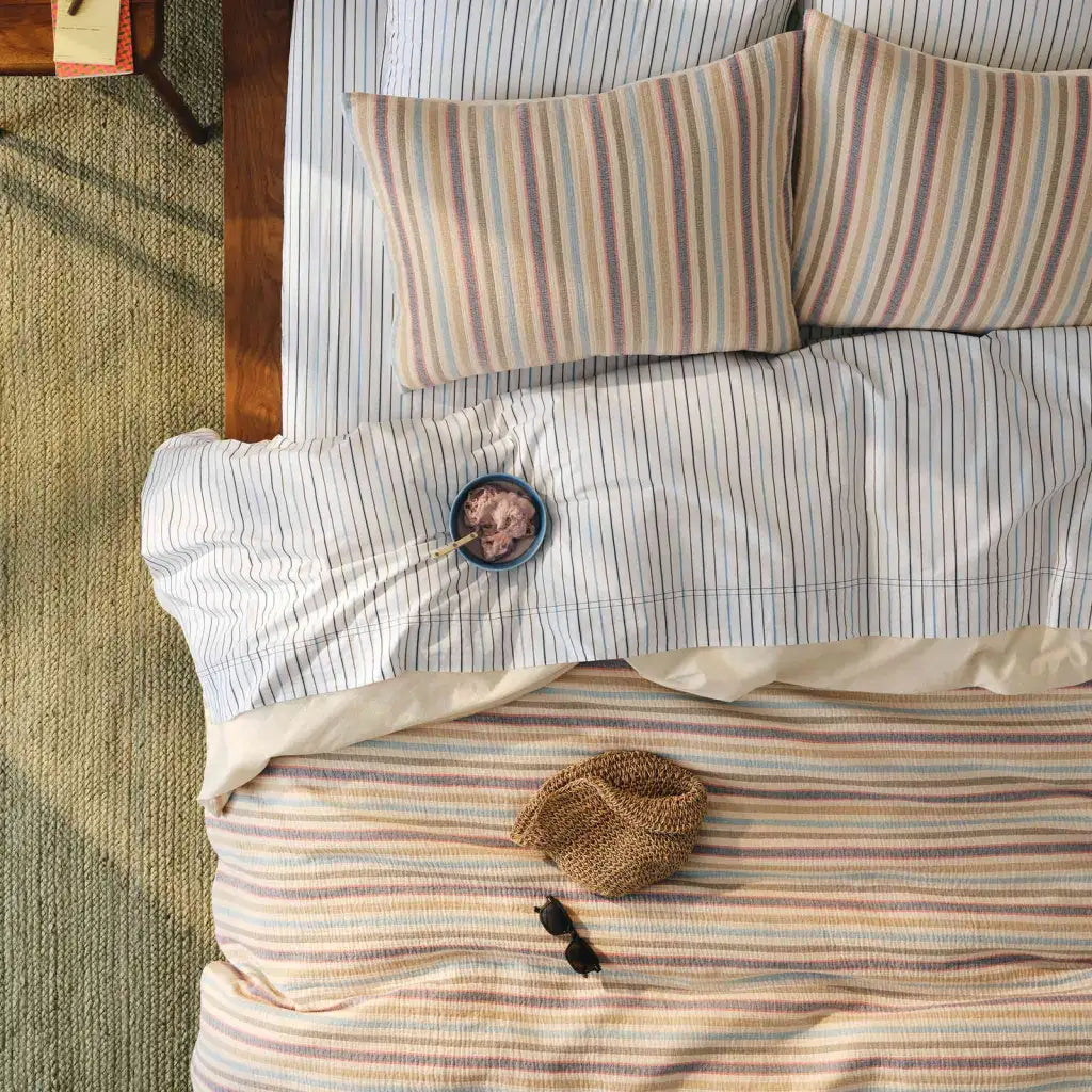 Washed Classic Percale Pillowcase Set in Cotton with Envelope Closures, Standard or King Sizes and Relaxed Stripe