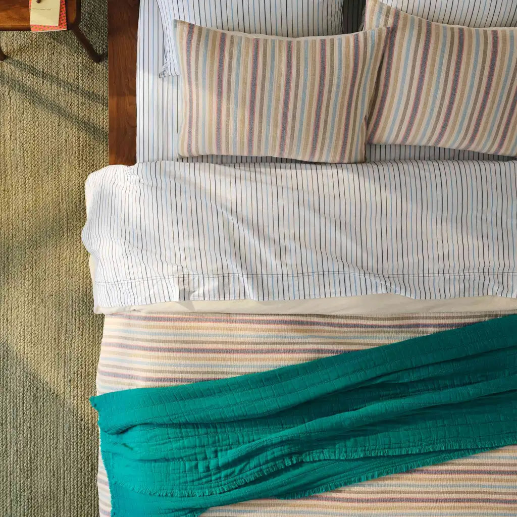 Washed Classic Percale Pillowcase Set in Cotton with Envelope Closures, Standard or King Sizes and Relaxed Stripe