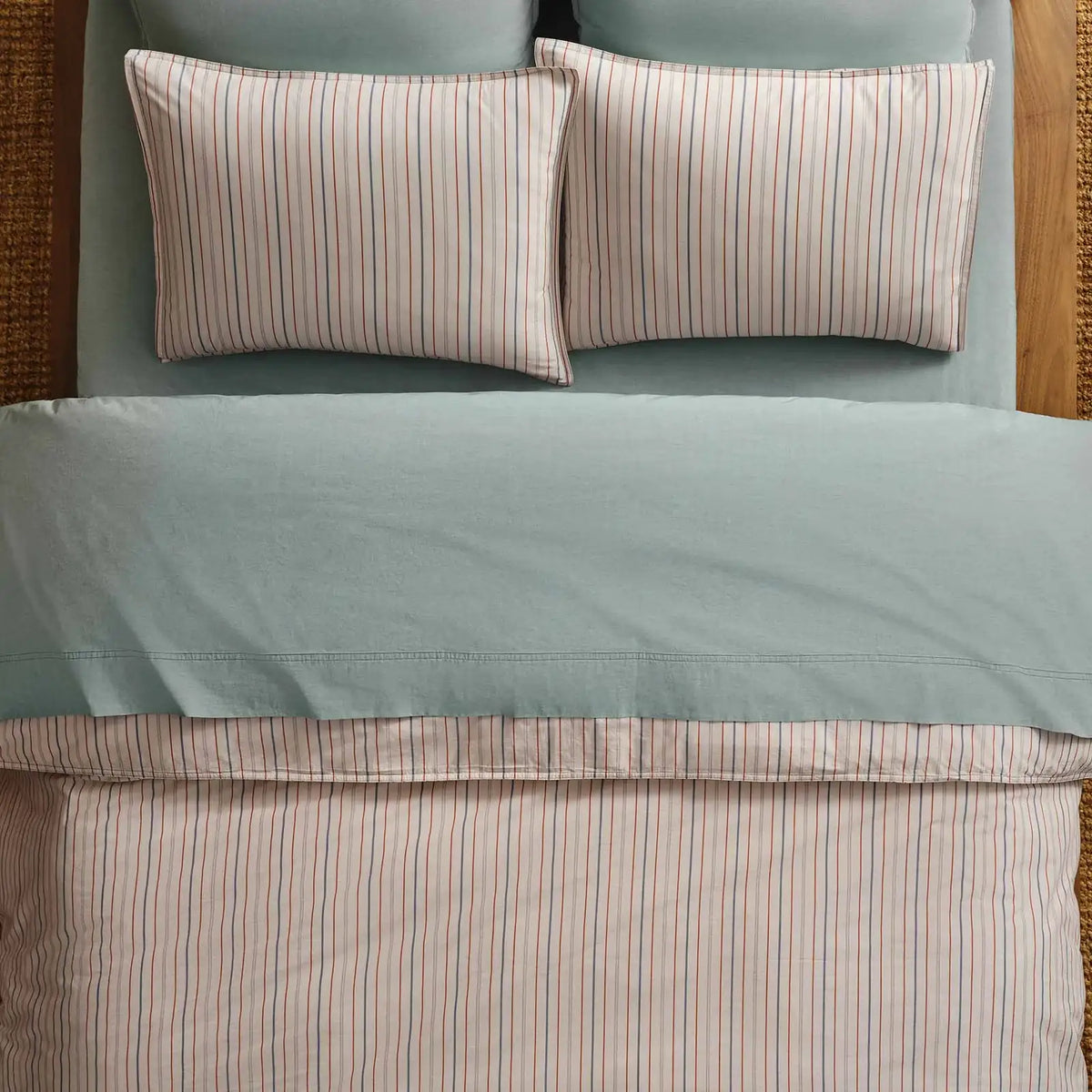 Washed Classic Percale Pillowcase Set in Cotton with Envelope Closures, Standard or King Sizes and Relaxed Stripe