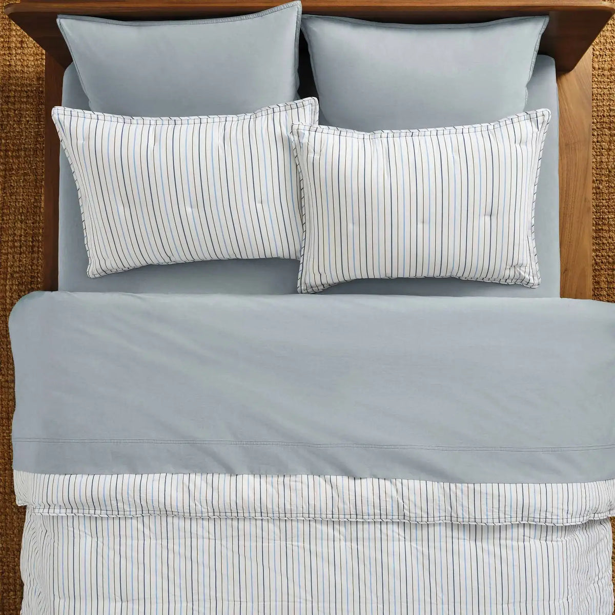 Washed Classic Percale Pillowcase Set in Cotton with Envelope Closures, Standard or King Sizes and Relaxed Stripe