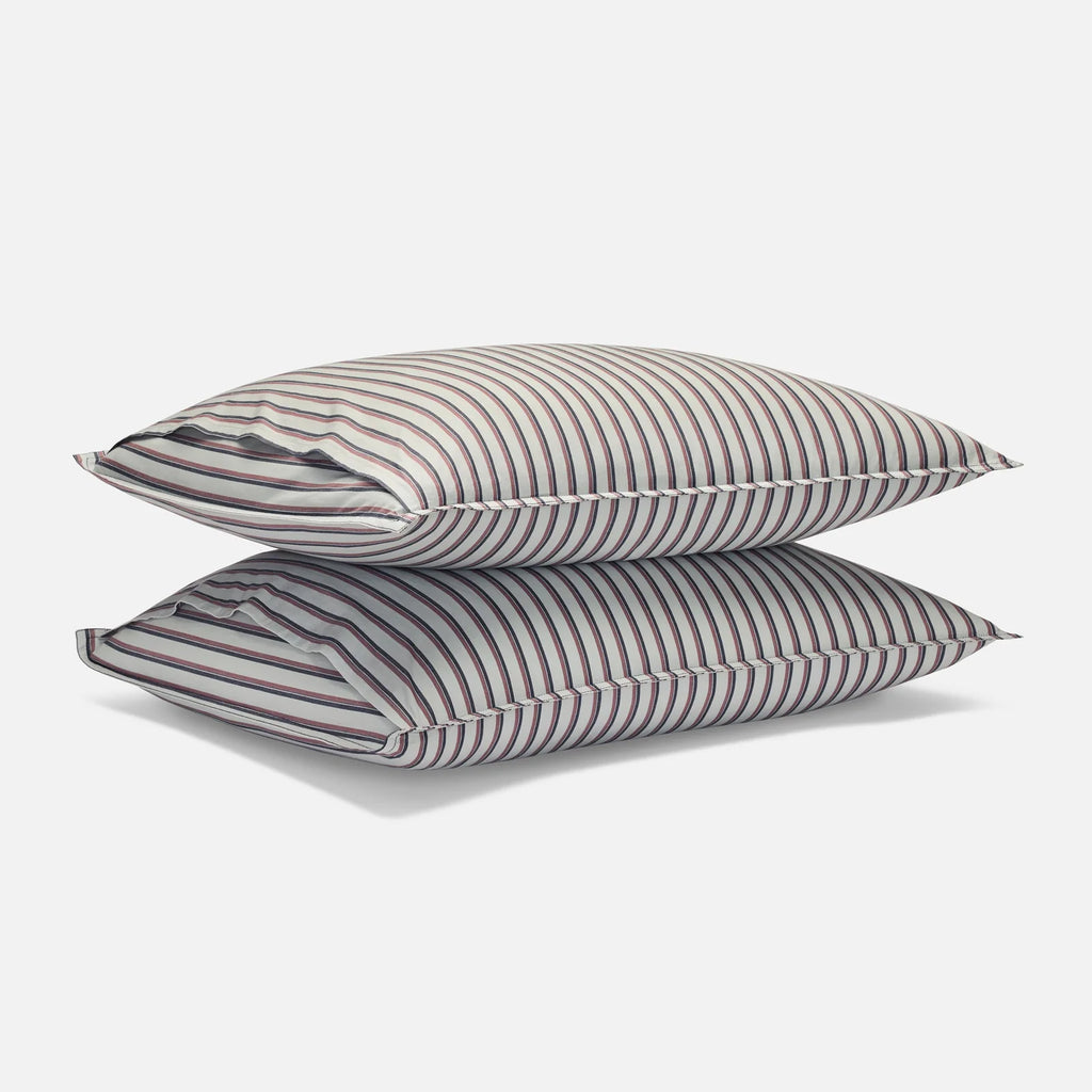 Washed Classic Percale Pillowcase Set in Cotton with Envelope Closures, Standard or King Sizes and Relaxed Stripe