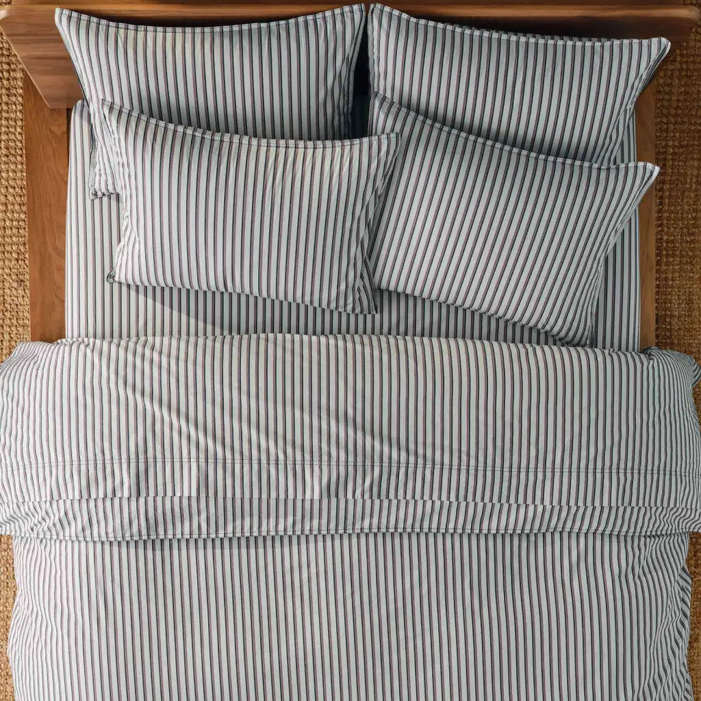 Washed Classic Percale Pillowcase Set in Cotton with Envelope Closures, Standard or King Sizes and Relaxed Stripe