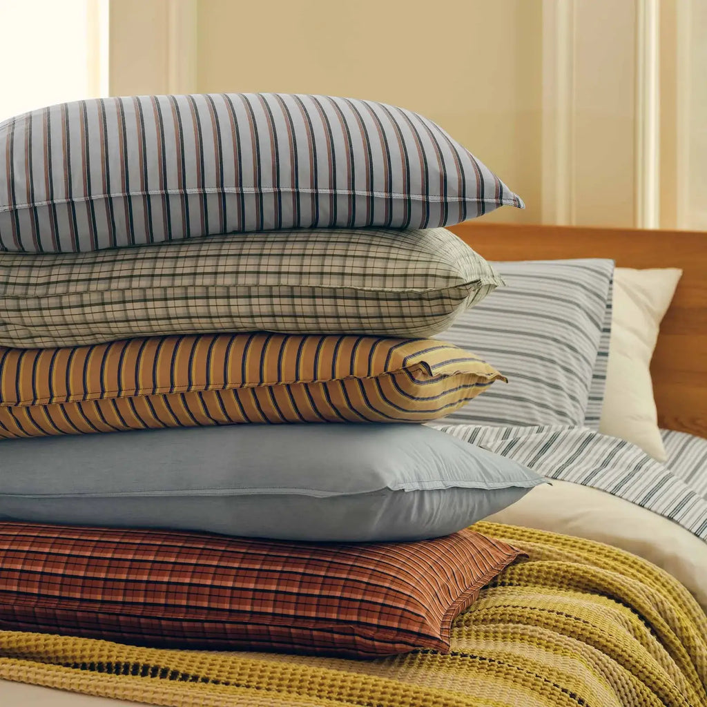 Washed Classic Percale Pillowcase Set in Cotton with Envelope Closures, Standard or King Sizes and Relaxed Stripe