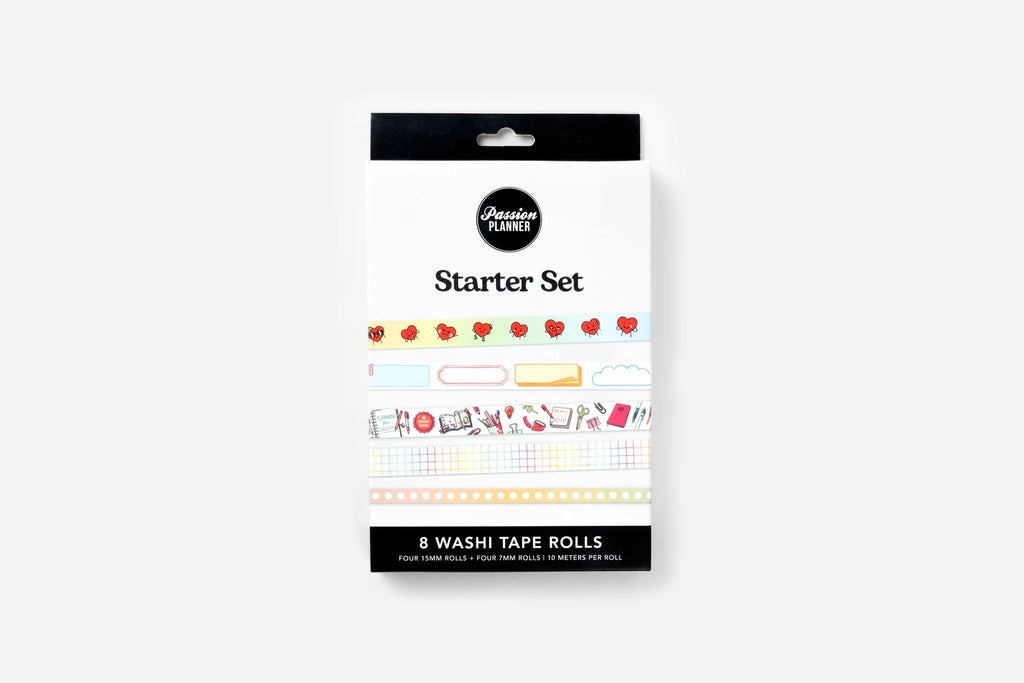 Washi Tape Set with 8 Decorative Paper Rolls in Mixed 15mm and 7mm Widths for Journals and Crafts