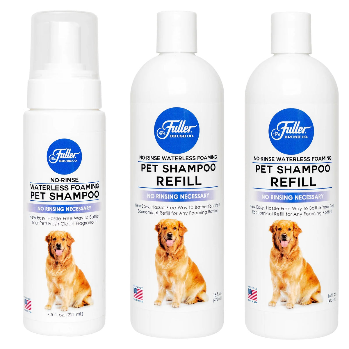 Waterless Dog Shampoo Foam with No-Rinse Cleansing, Conditioning and Two Refill Bottles for Easy Bath-Free Grooming