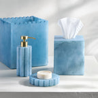 Wavy Alabaster Bathroom Accessories in Azure or Pink with Scalloped Details and Multiple Vanity Storage Pieces