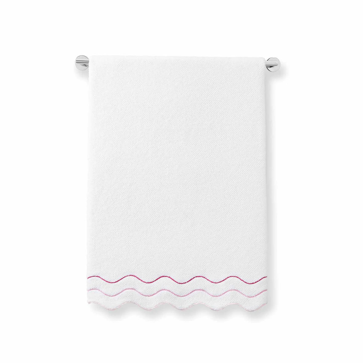 Wavy Cotton Towels with Riceweave Texture, Scalloped Borders and Bright Embroidery for Colorful Bathroom Styling