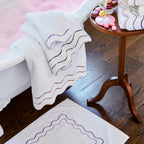 Wavy Cotton Towels with Riceweave Texture, Scalloped Borders and Bright Embroidery for Colorful Bathroom Styling