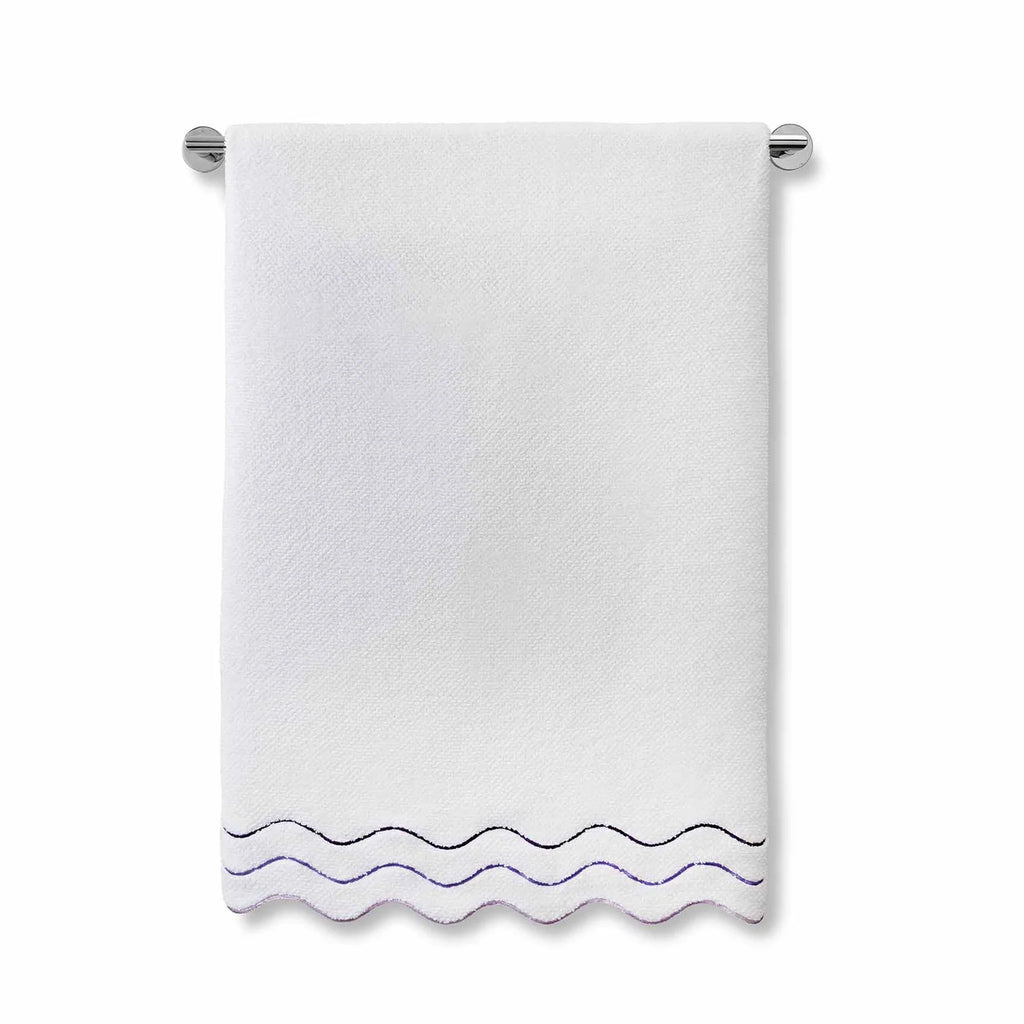 Wavy Cotton Towels with Riceweave Texture, Scalloped Borders and Bright Embroidery for Colorful Bathroom Styling