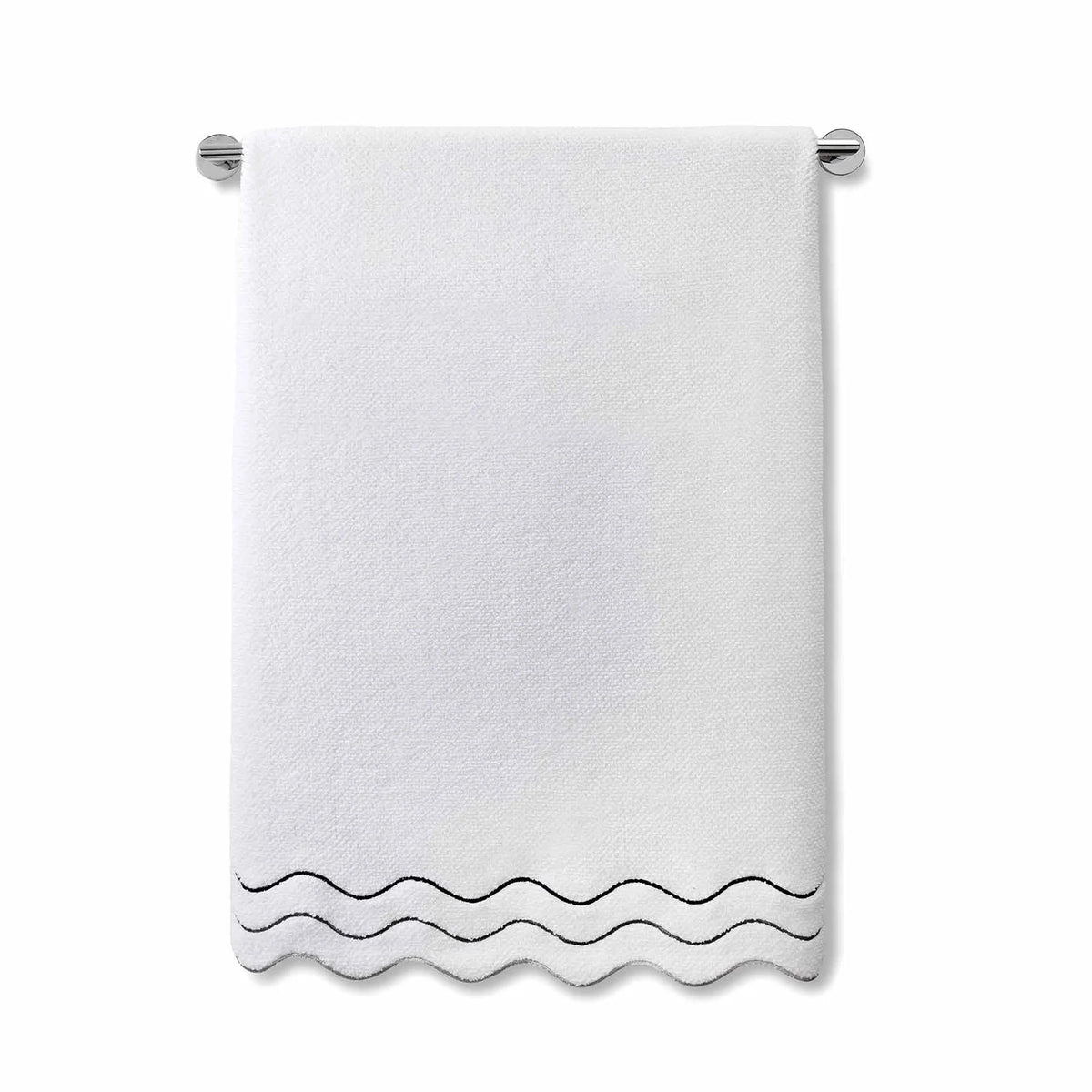 Wavy Cotton Towels with Riceweave Texture, Scalloped Borders and Bright Embroidery for Colorful Bathroom Styling