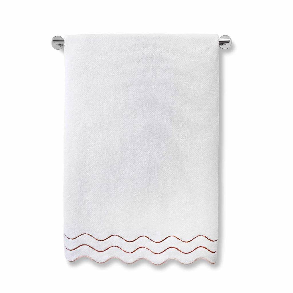 Wavy Cotton Towels with Riceweave Texture, Scalloped Borders and Bright Embroidery for Colorful Bathroom Styling