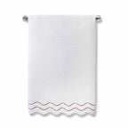 Wavy Cotton Towels with Riceweave Texture, Scalloped Borders and Bright Embroidery for Colorful Bathroom Styling