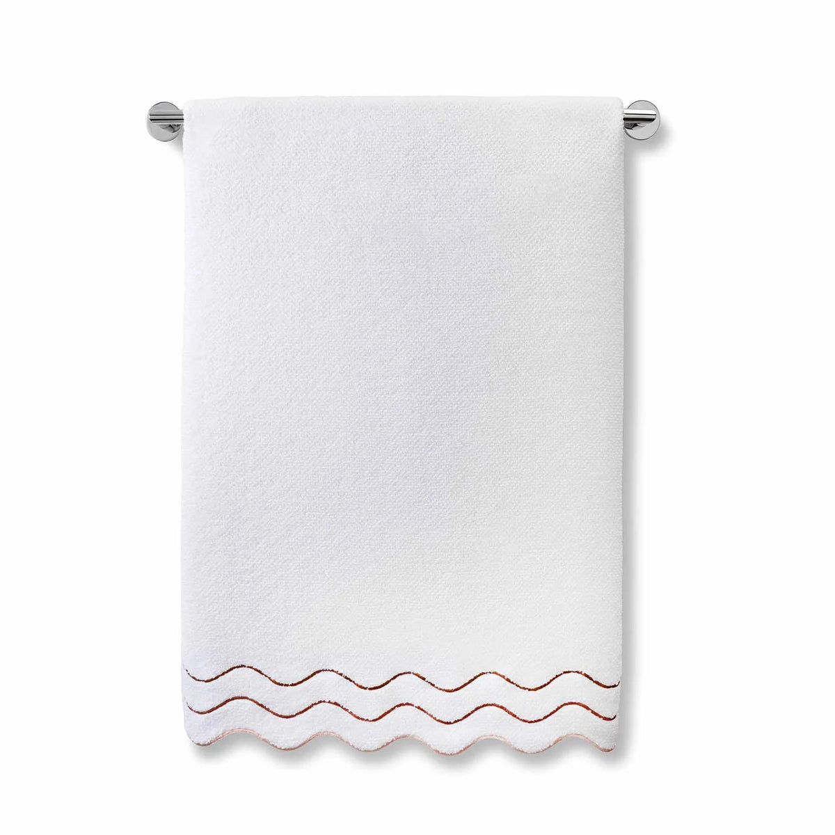Wavy Cotton Towels with Riceweave Texture, Scalloped Borders and Bright Embroidery for Colorful Bathroom Styling