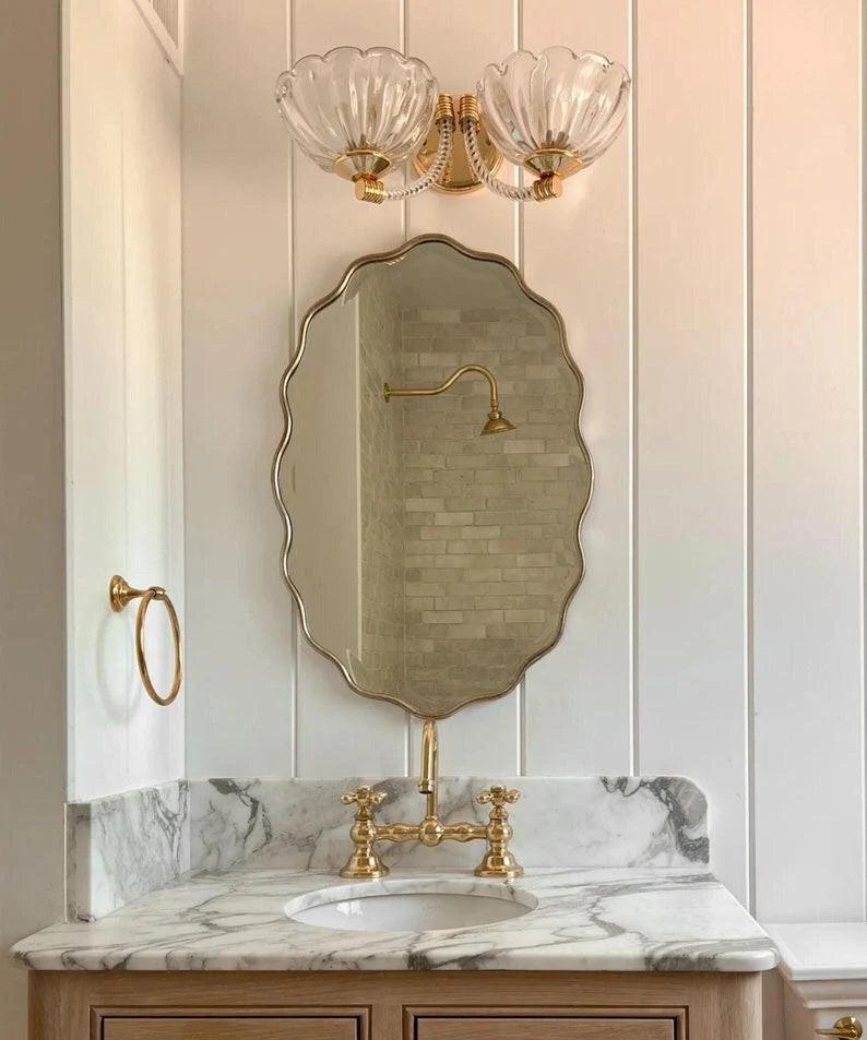Wavy Irregular Wall Mirror with Handmade Glass, MDF Frame, Optional Daylight LED and Six Finish Choices