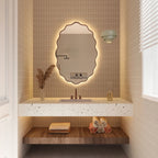 Wavy Irregular Wall Mirror with Handmade Glass, MDF Frame, Optional Daylight LED and Six Finish Choices