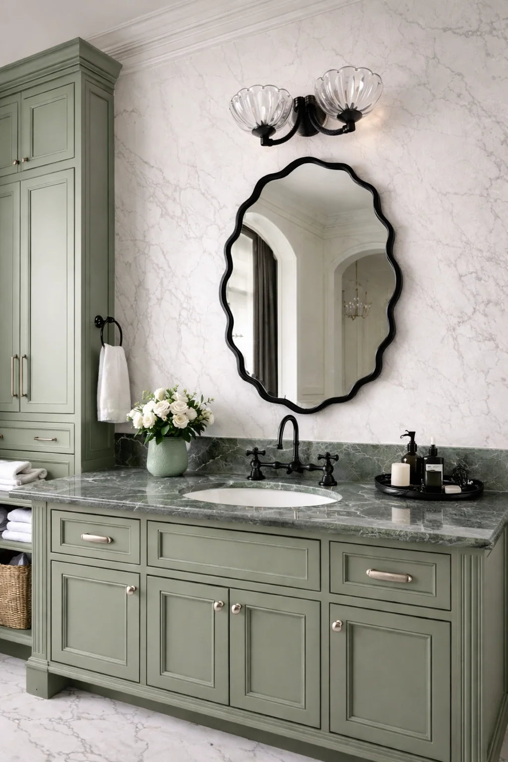 Wavy Irregular Wall Mirror with Handmade Glass, MDF Frame, Optional Daylight LED and Six Finish Choices