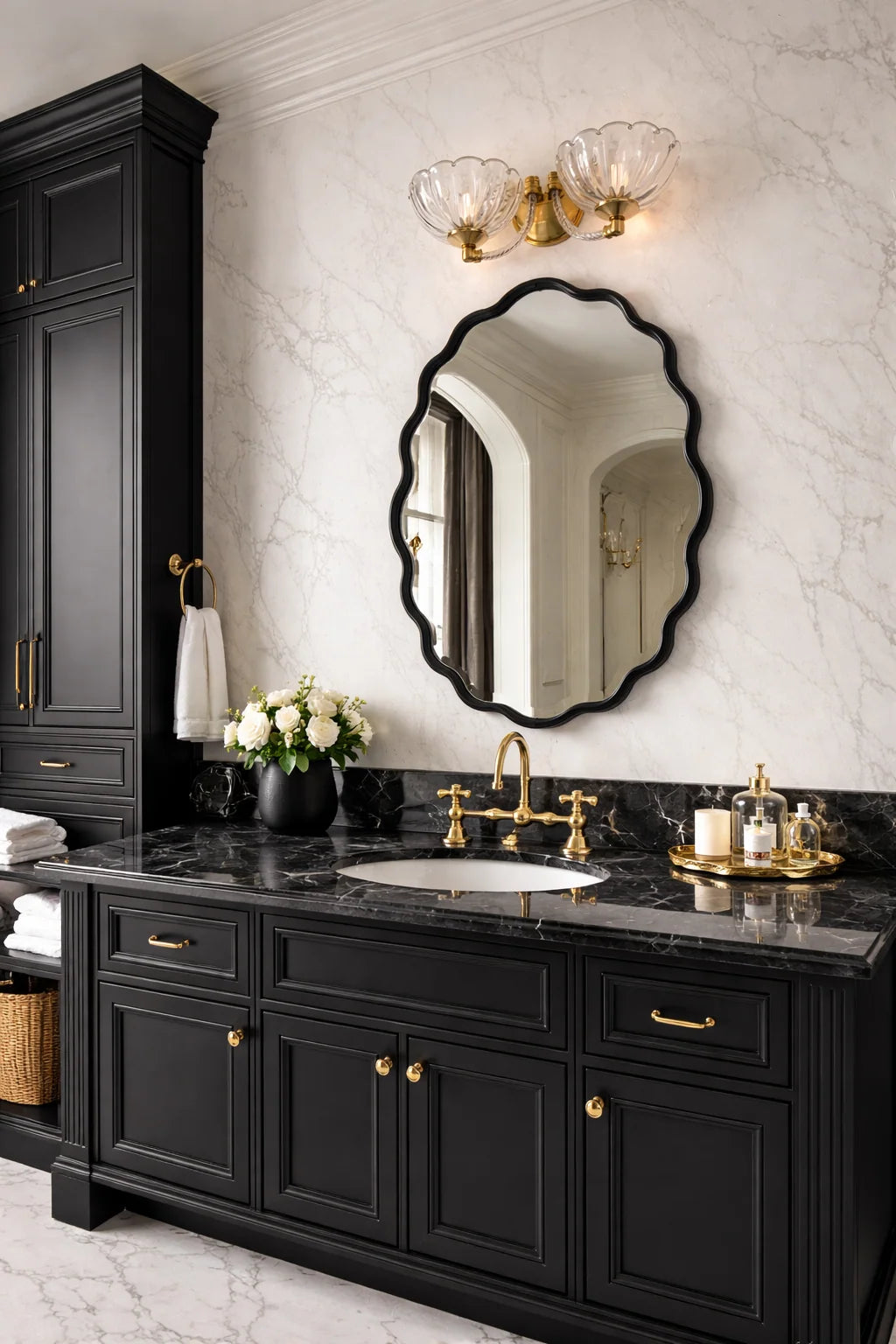 Wavy Irregular Wall Mirror with Handmade Glass, MDF Frame, Optional Daylight LED and Six Finish Choices