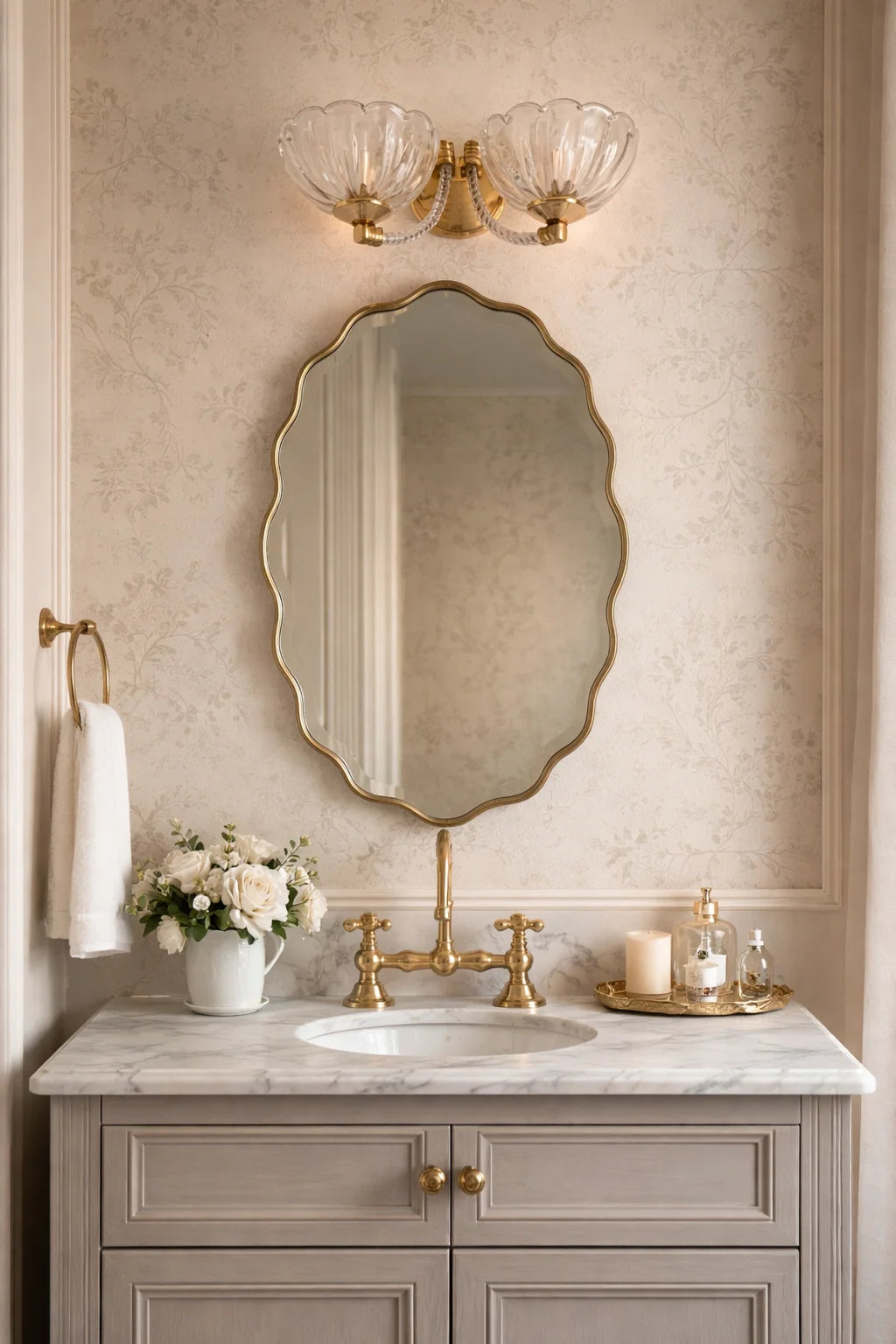 Wavy Irregular Wall Mirror with Handmade Glass, MDF Frame, Optional Daylight LED and Six Finish Choices