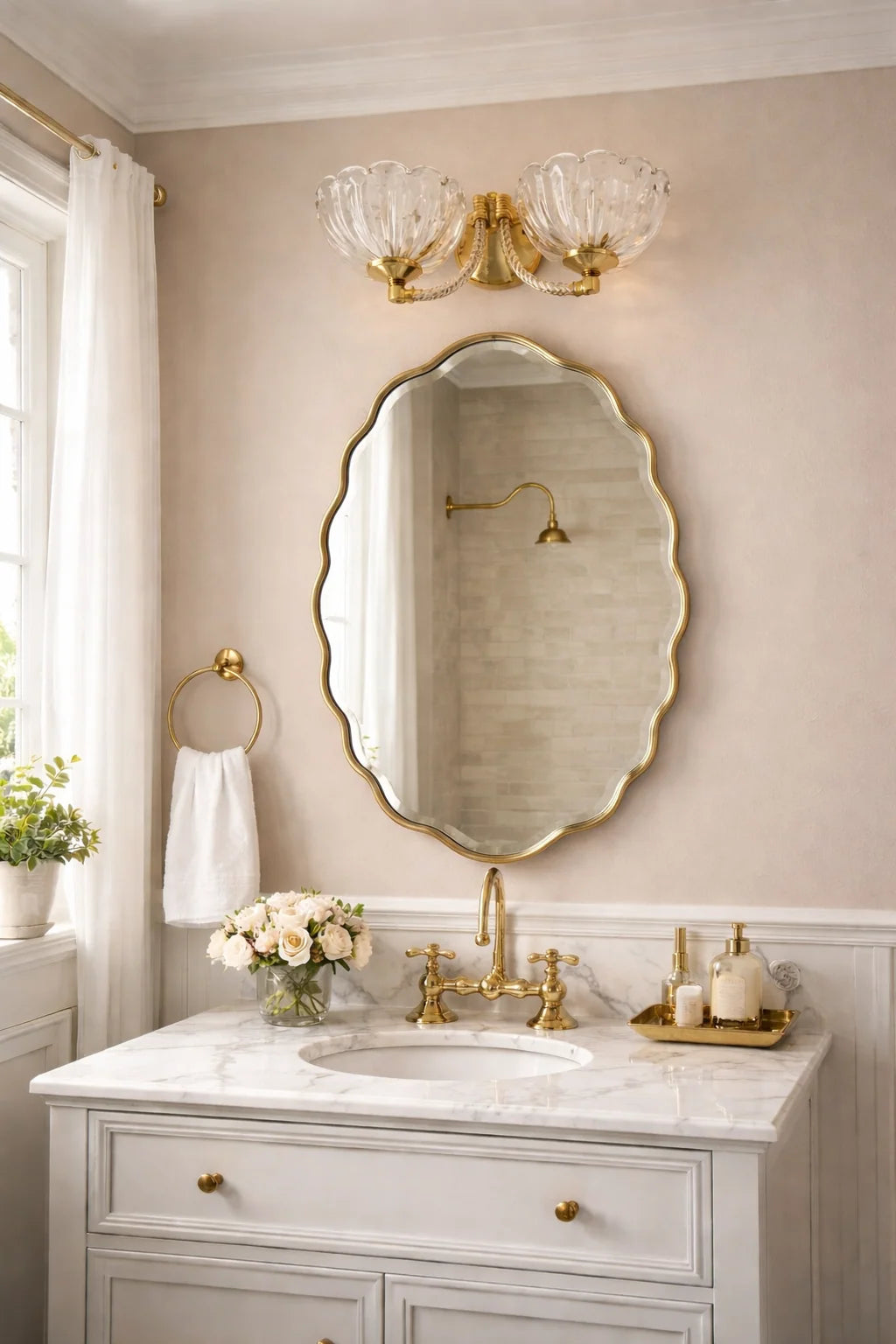 Wavy Irregular Wall Mirror with Handmade Glass, MDF Frame, Optional Daylight LED and Six Finish Choices