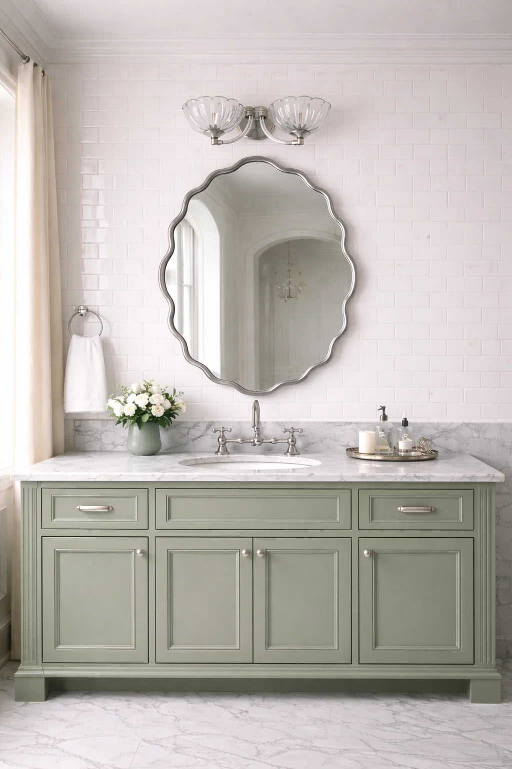 Wavy Irregular Wall Mirror with Handmade Glass, MDF Frame, Optional Daylight LED and Six Finish Choices