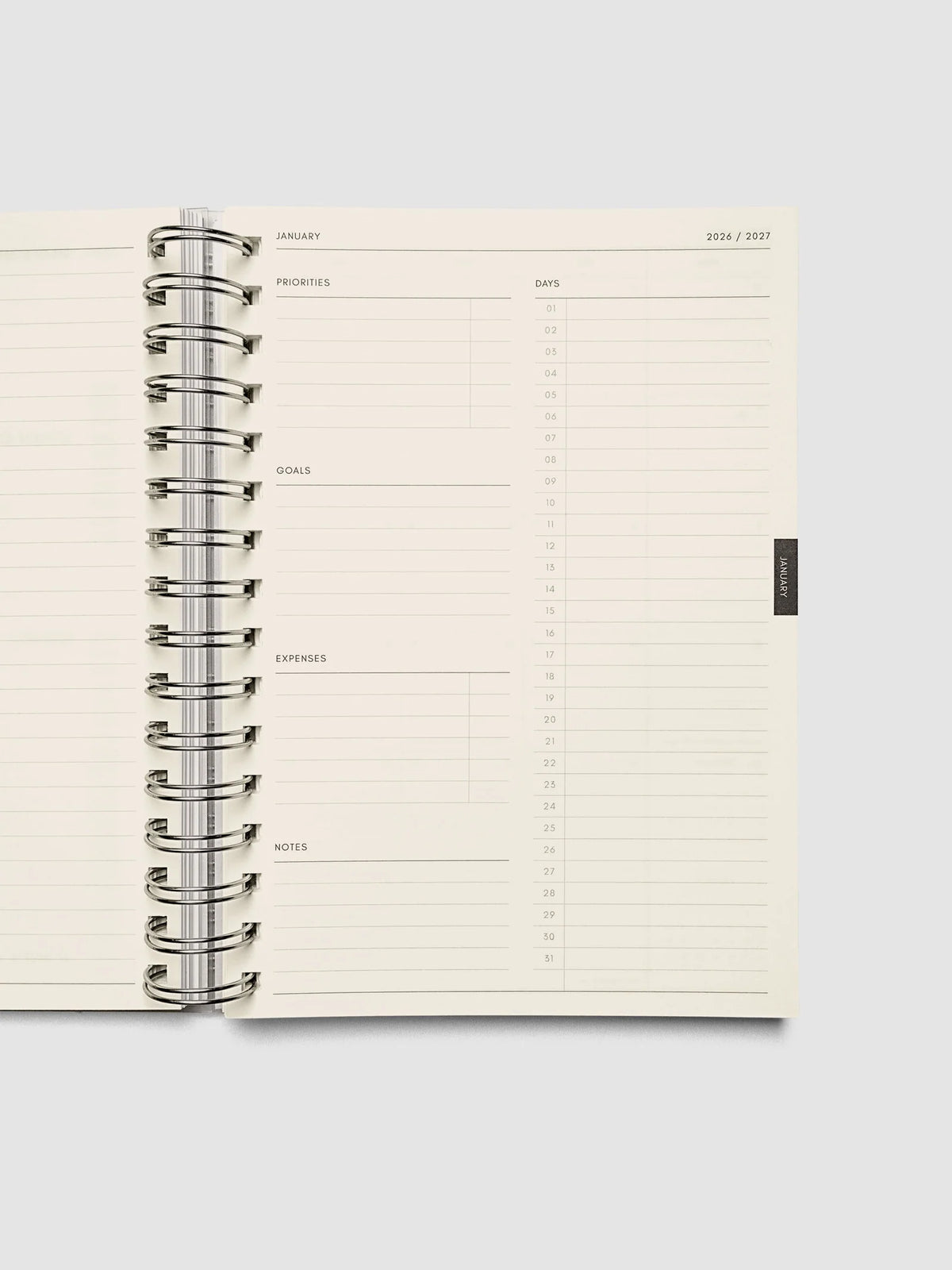Weekly Horizontal Planner Notebook for the 2026-2027 Academic Year, A5 Spiral Bound with Monthly Overviews