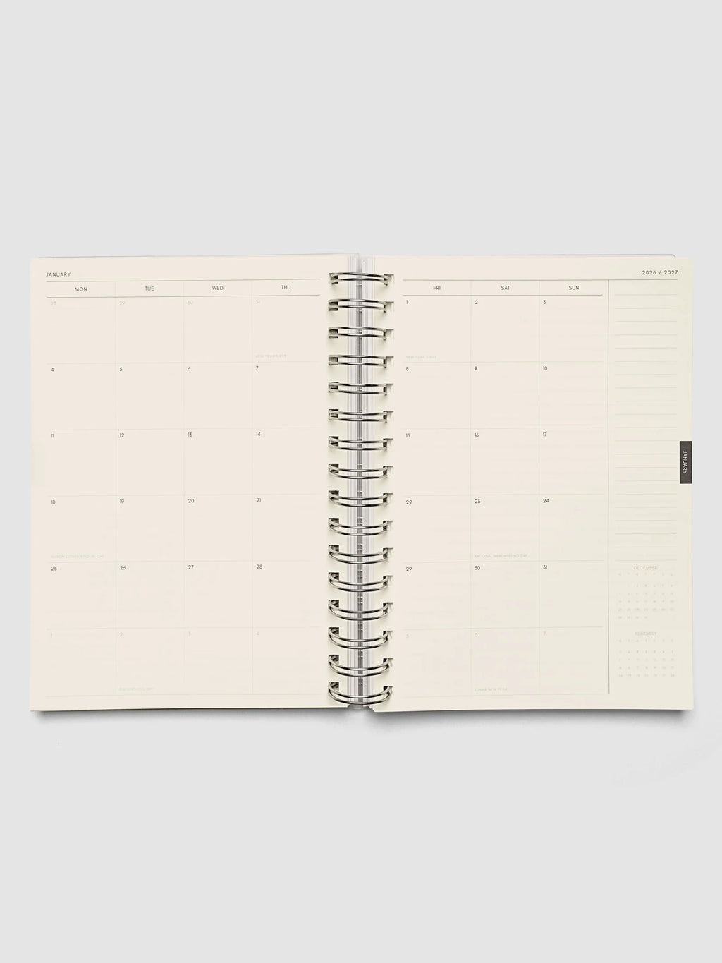 Weekly Horizontal Planner Notebook for the 2026-2027 Academic Year, A5 Spiral Bound with Monthly Overviews