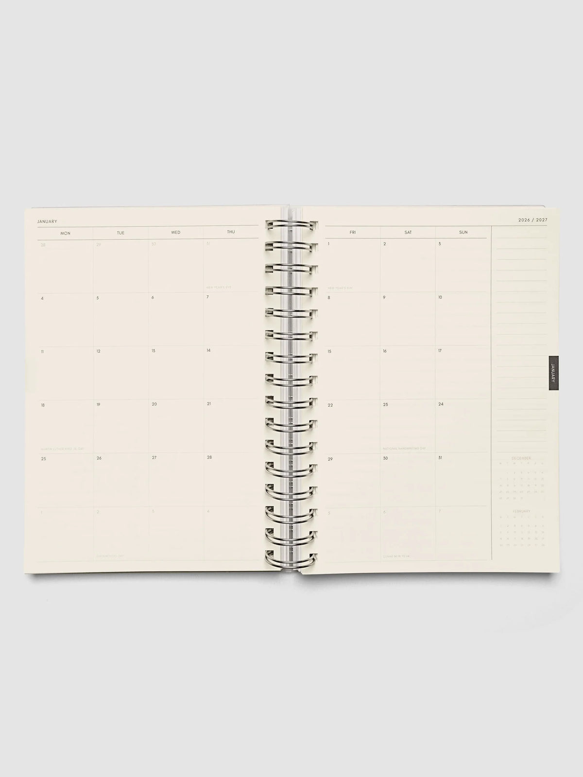 Weekly Horizontal Planner Notebook for the 2026-2027 Academic Year, A5 Spiral Bound with Monthly Overviews
