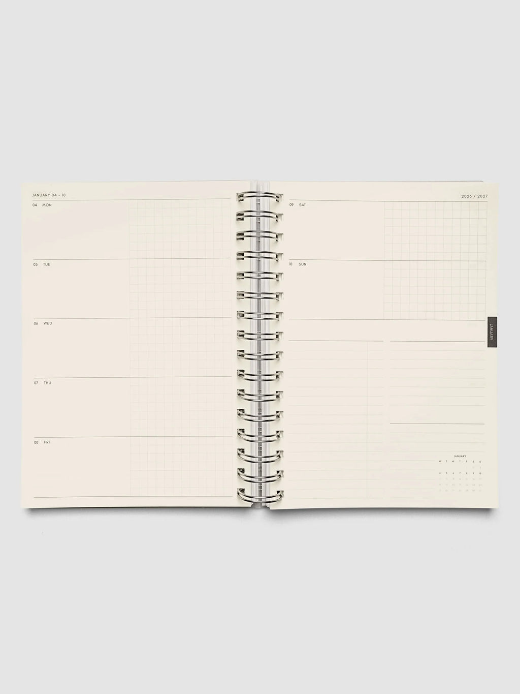 Weekly Horizontal Planner Notebook for the 2026-2027 Academic Year, A5 Spiral Bound with Monthly Overviews