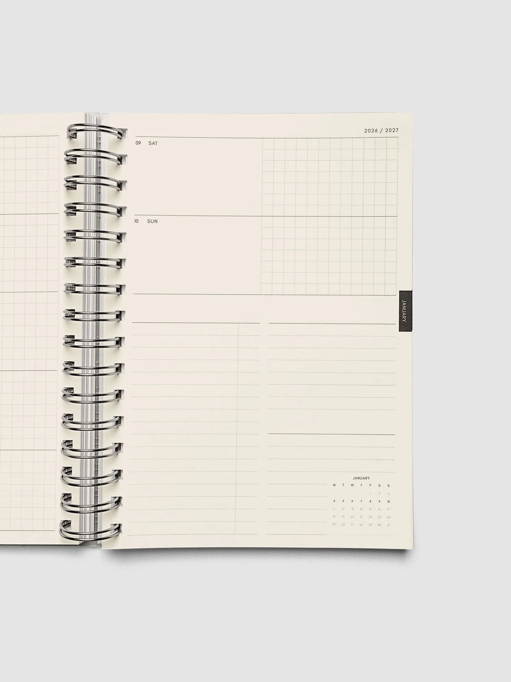 Weekly Horizontal Planner Notebook for the 2026-2027 Academic Year, A5 Spiral Bound with Monthly Overviews