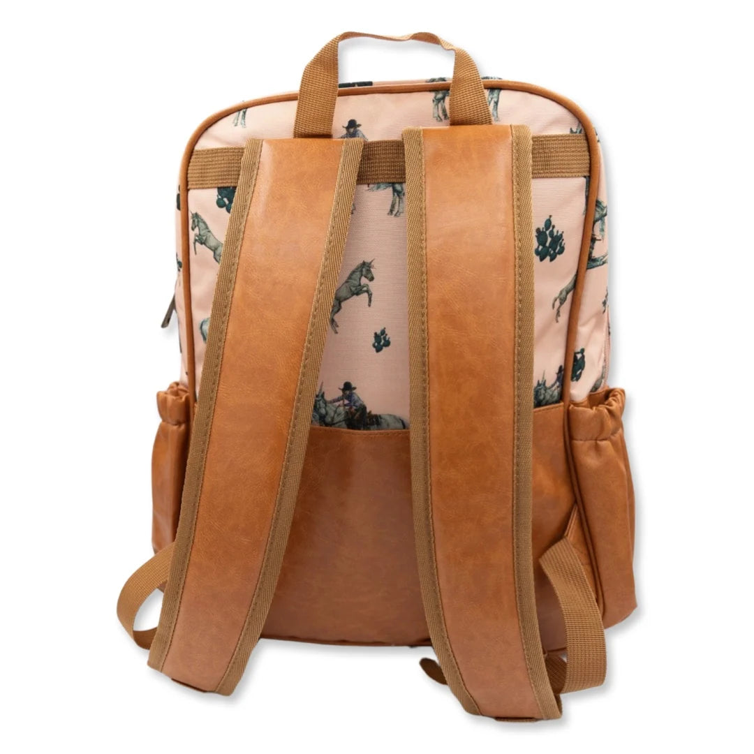 Western Unicorn Backpack for School and Diaper Bag Use with Bottle Pockets and a Lined Interior
