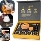 Whiskey Smoker Kit with Solid Oak Smoker and Four Wood Chip Varieties for Cocktails at Your Home Bar