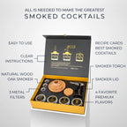 Whiskey Smoker Kit with Solid Oak Smoker and Four Wood Chip Varieties for Cocktails at Your Home Bar