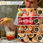 Whiskey Smoker Kit with Solid Oak Smoker and Four Wood Chip Varieties for Cocktails at Your Home Bar